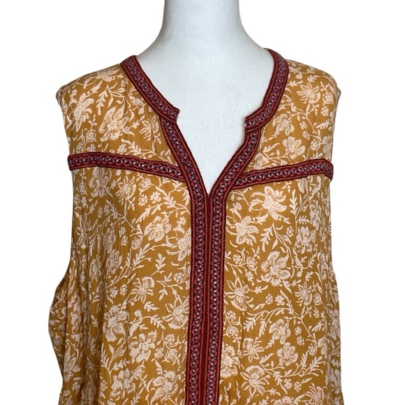Democracy Plus Sleeveless Boho Blouse 3X Mustard Yellow Red Embroidered Floral - Picture 4 of 11